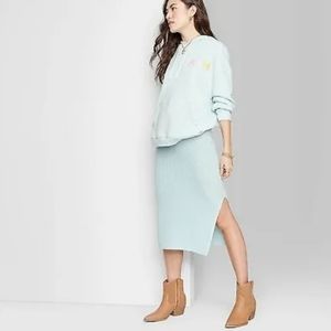 Women's Ascot + Hart Rib Knit Graphic Maxi Skirt - Mint Green L